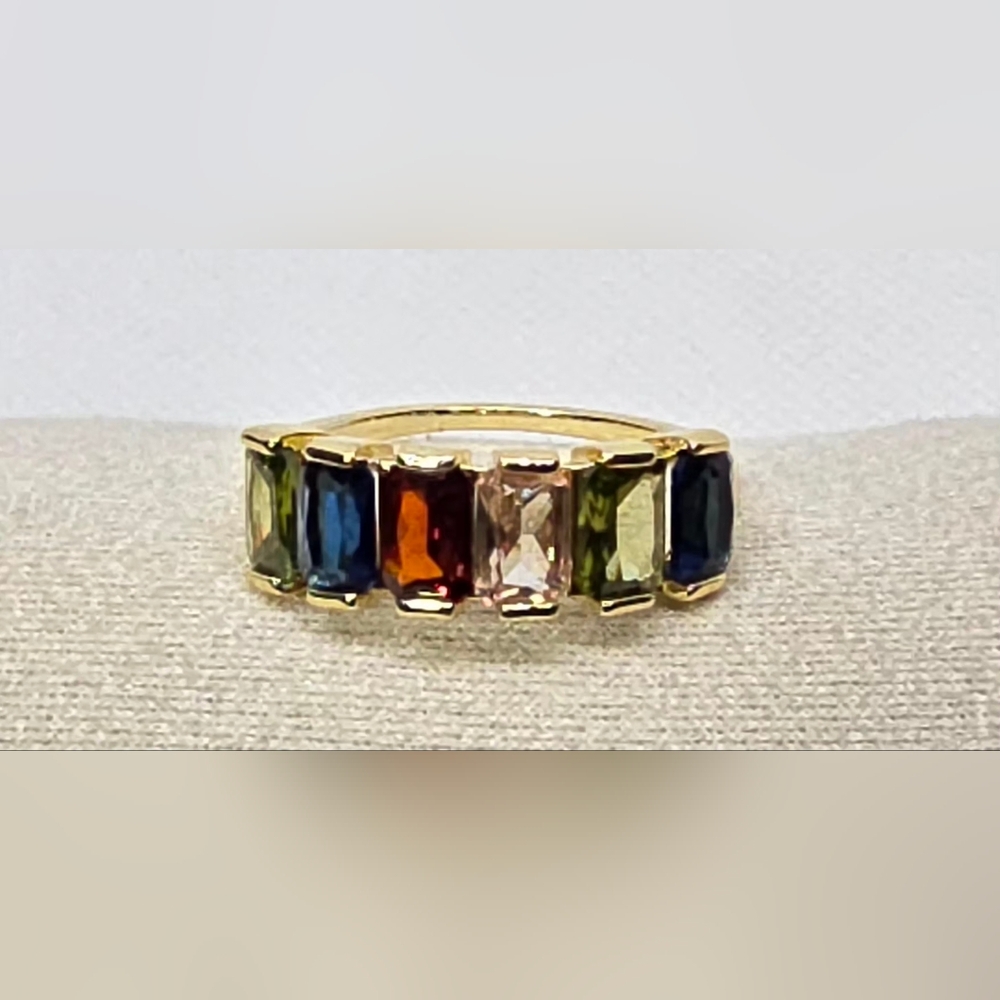 Gold Tone Multicolor CZ Ring